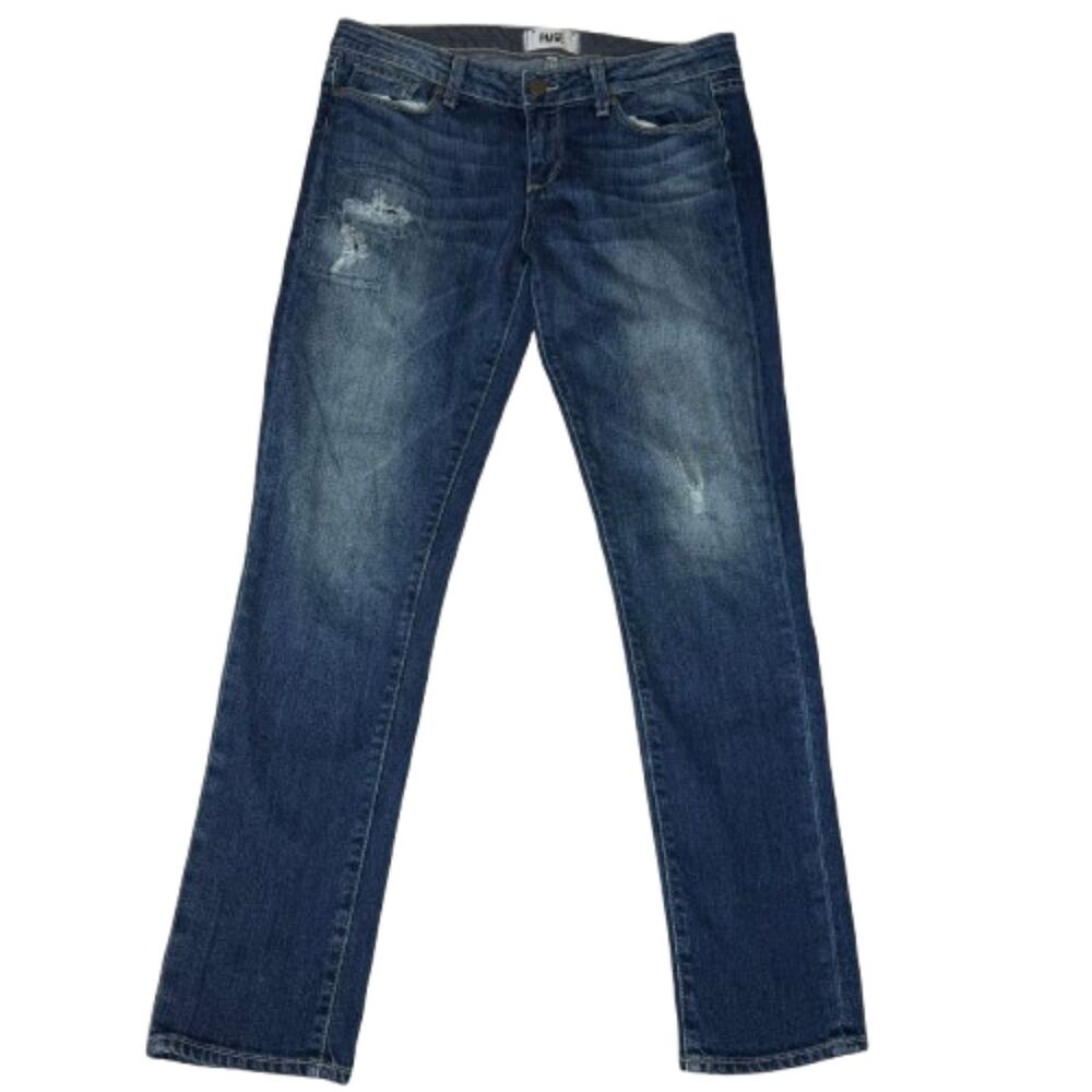 PAIGE Women's Distressed Mid-Rise Skinny Leg Cotton Denim Jeans Size 29